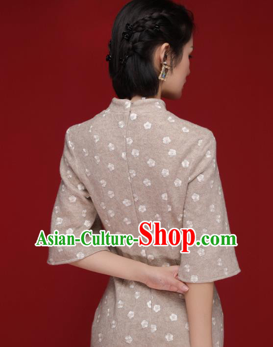 Chinese Traditional Tang Suit Grey Wool Cheongsam National Costume Qipao Dress for Women