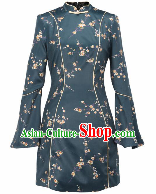 Chinese Traditional Tang Suit Atrovirens Silk Cheongsam National Costume Qipao Dress for Women