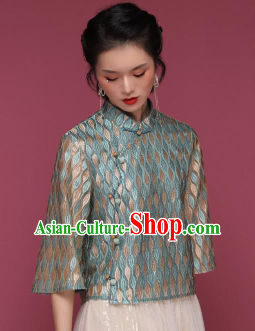 Chinese Traditional Tang Suit Green Blouse National Shirt Upper Outer Garment Costume for Women