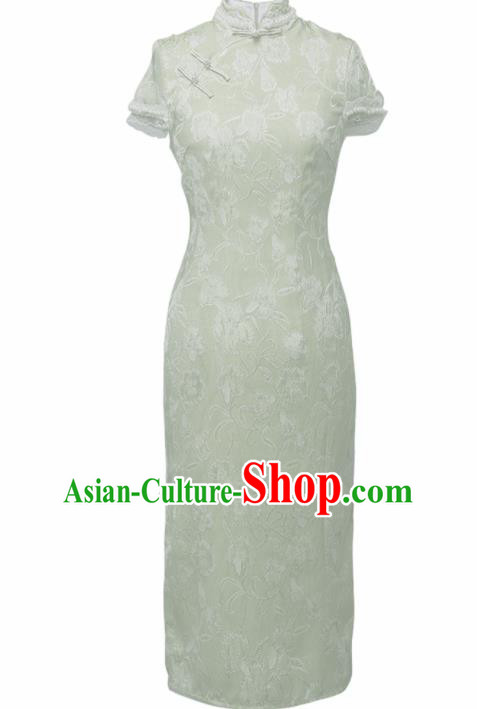 Chinese Traditional Tang Suit Light Green Cheongsam National Costume Qipao Dress for Women