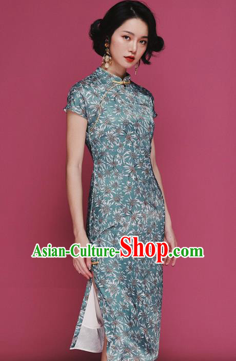 Chinese Traditional Tang Suit Green Long Cheongsam National Costume Qipao Dress for Women