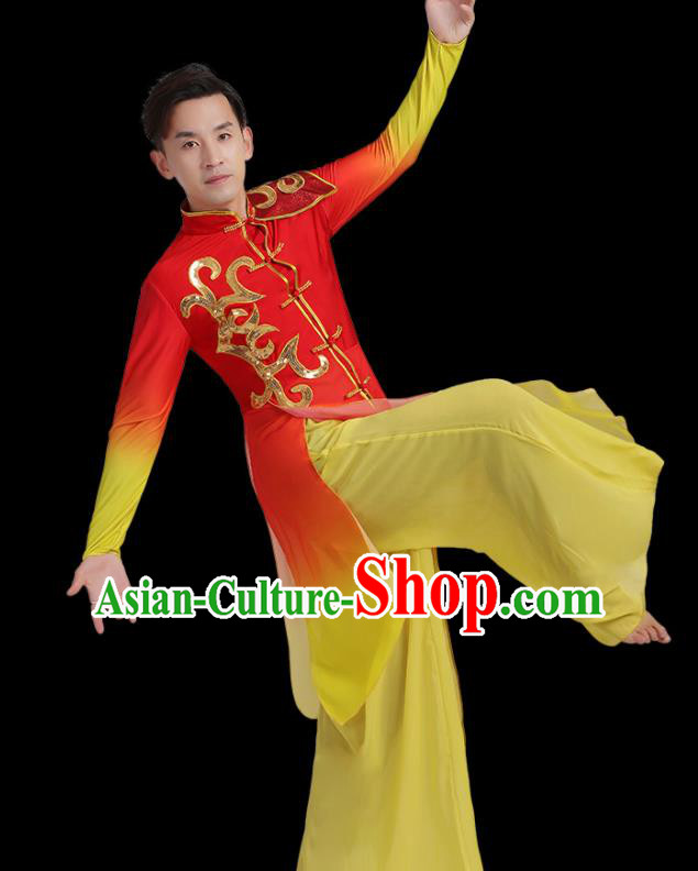 Traditional Chinese Drum Dance Folk Dance Red Outfits Classical Dance Costume for Men