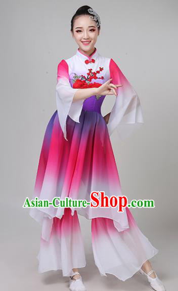 Chinese Traditional Folk Dance Yangko Rosy Outfits Fan Dance Classical Dance Costume for Women