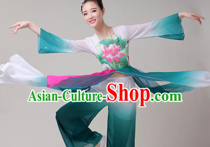 Chinese Traditional Folk Dance Yangko Green Outfits Fan Dance Classical Dance Costume for Women