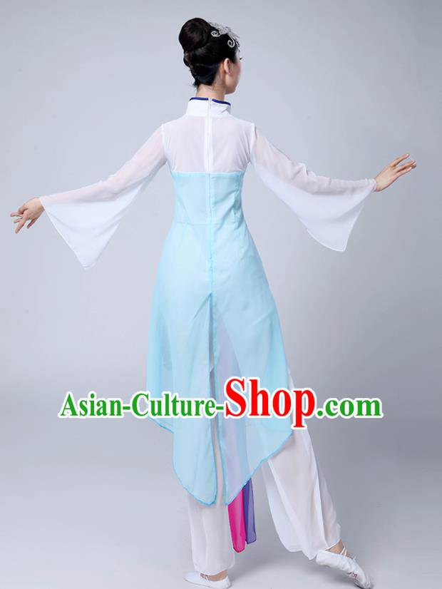 Chinese Traditional Umbrella Dance Stage Show Light Blue Dress Classical Dance Fan Dance Costume for Women