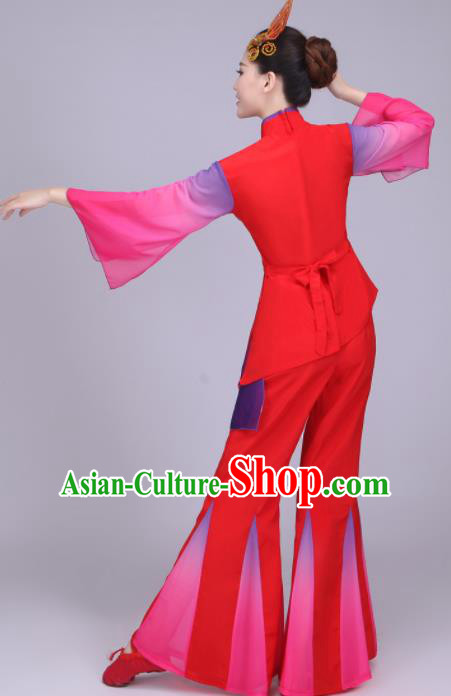 Chinese Traditional Folk Dance Fan Dance Red Outfits Yangko Group Dance Costume for Women