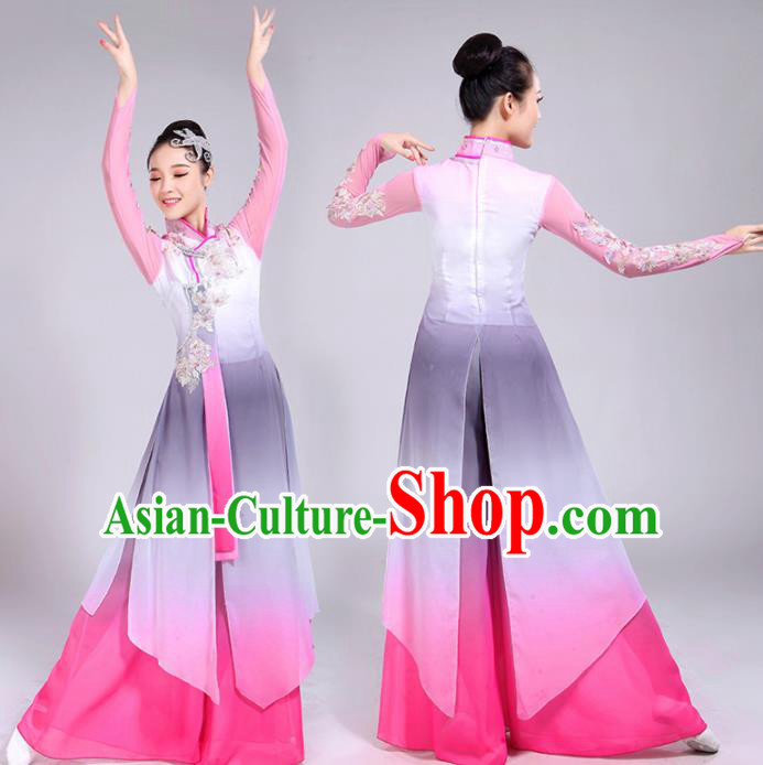 Chinese Traditional Umbrella Dance Pink Dress Classical Dance Fan Dance Costume for Women