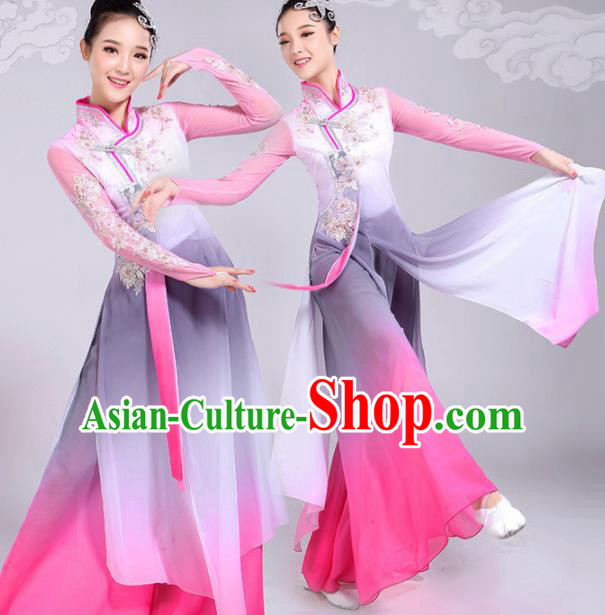 Chinese Traditional Umbrella Dance Pink Dress Classical Dance Fan Dance Costume for Women