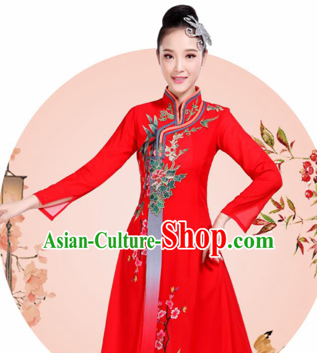 Chinese Traditional Umbrella Dance Red Dress Classical Dance Round Fan Dance Costume for Women