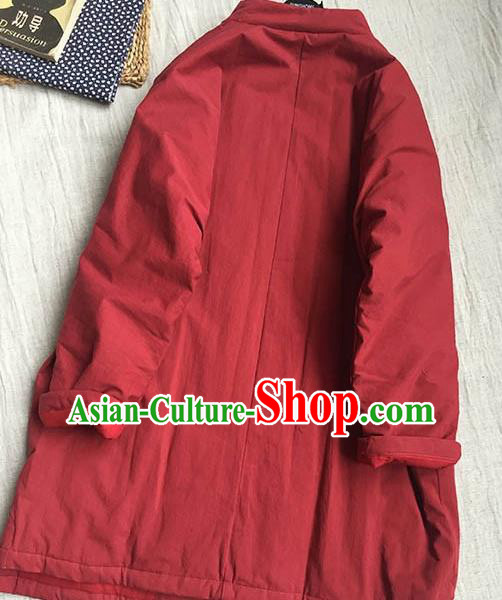 Chinese Traditional Tang Suit Red Cotton Wadded Jacket National Upper Outer Garment Costume for Women