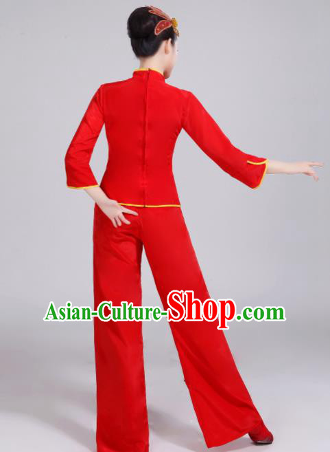Chinese Traditional Folk Dance Yangko Red Outfits Fan Dance Group Dance Costume for Women
