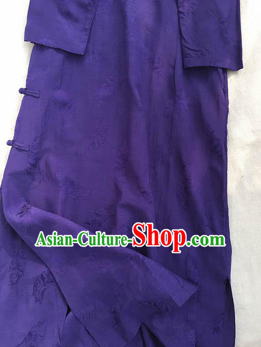 Chinese Traditional Tang Suit Deep Purple Ramie Cheongsam National Costume Qipao Dress for Women