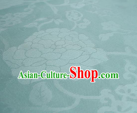 Traditional Chinese Classical Hibiscus Peony Pattern Design Light Green Silk Fabric Ancient Hanfu Dress Silk Cloth