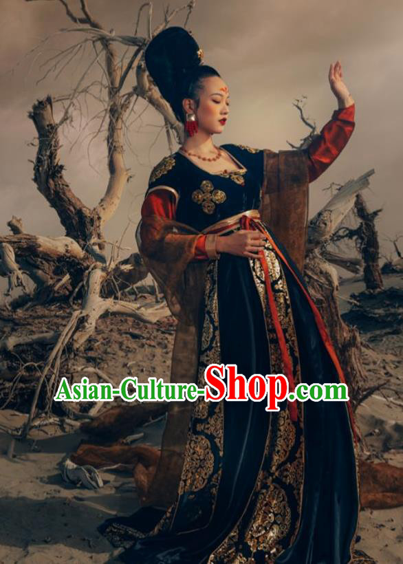 Traditional Chinese Ancient Court Apsaras Dance Black Hanfu Dress Tang Dynasty Royal Princess Replica Costume for Women
