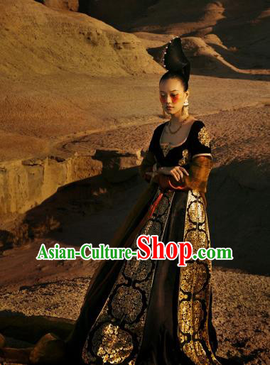 Traditional Chinese Ancient Court Apsaras Dance Black Hanfu Dress Tang Dynasty Royal Princess Replica Costume for Women