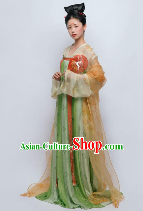 Traditional Chinese Ancient Court Lady Green Hanfu Dress Tang Dynasty Royal Princess Replica Costume for Women