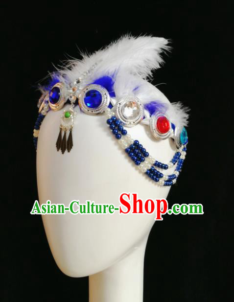 Chinese Traditional Ethnic Dance Hair Accessories Mongol Nationality Dance Feather Hair Clasp for Women