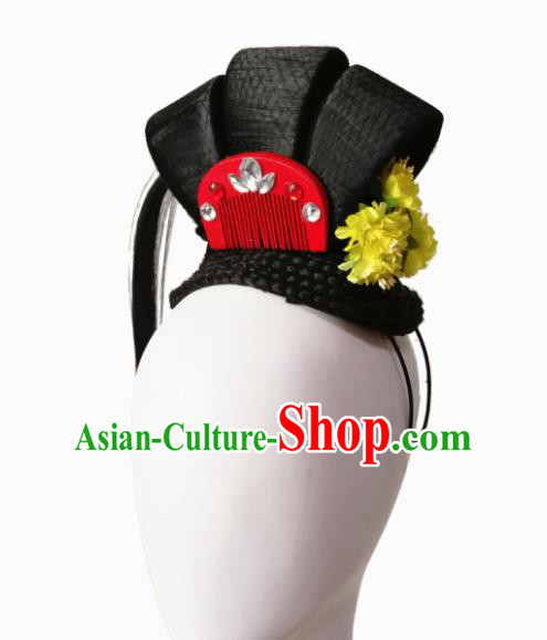 Traditional Chinese Classical Dance Ta Ge Hair Accessories Fan Dance Wig Chignon Headdress for Women