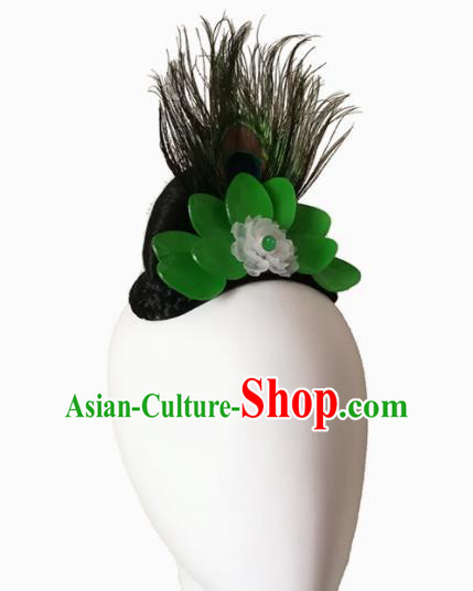 Traditional Chinese Classical Dance Southeast the Peacock Flies Hair Accessories Fan Dance Wig Chignon Headdress for Women