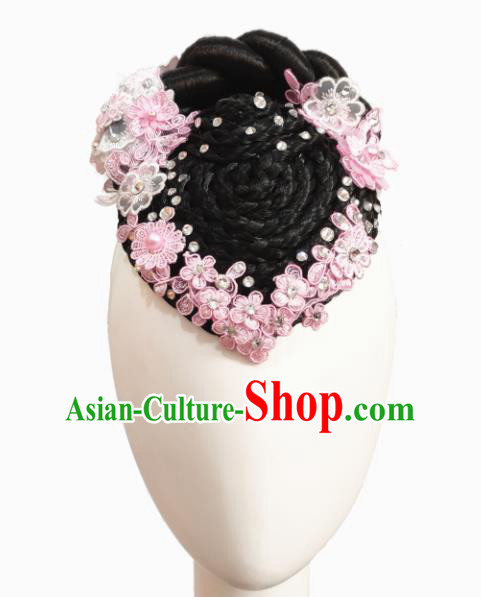 Chinese Traditional Classical Dance Butterfly Flying Hair Accessories Fan Dance Wig Chignon Headdress for Women