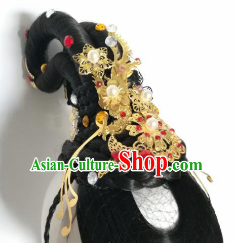 Traditional Chinese Classical Dance Ni Chang Dream Hair Accessories Water Sleeve Dance Wig Chignon Headdress for Women
