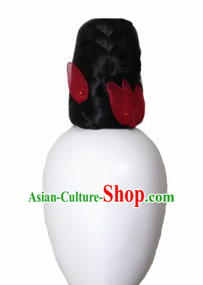 Chinese Traditional Classical Dance Yun Xiang Ni Shang Hair Accessories Fan Dance Wig Chignon Headdress for Women