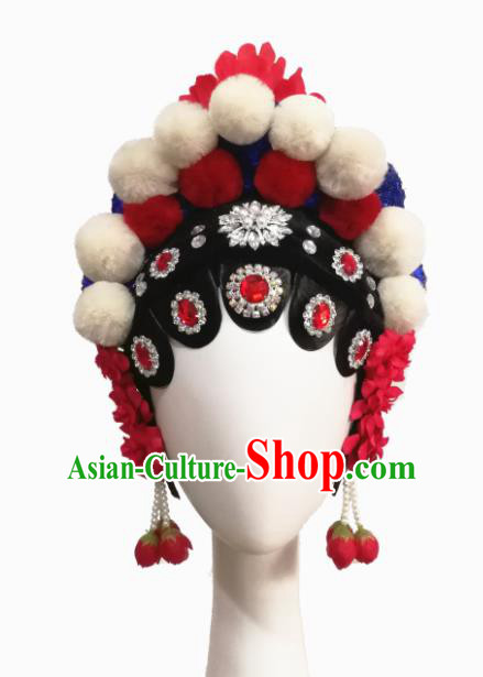 Chinese Traditional Beijing Opera Classical Dance Hair Accessories Fan Dance Wig Chignon Headdress for Women