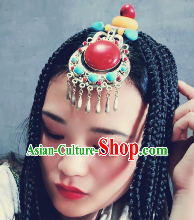 Chinese Traditional Zang Ethnic Wedding Beads Hair Accessories Tibetan Nationality Headwear for Women