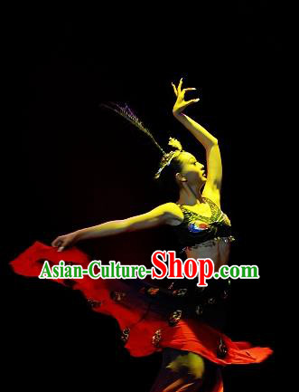 Chinese Traditional Dai Ethnic Dance Black Dress Nationality Peacock Dance Costume for Women