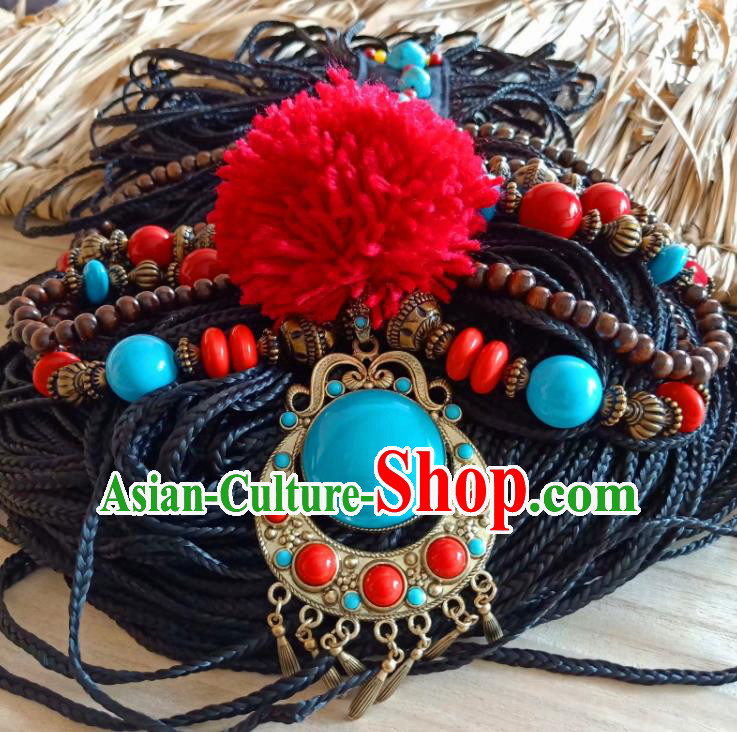 Chinese Traditional Zang Ethnic Braid Tassel Hair Clasp Hair Accessories Tibetan Nationality Headwear for Women