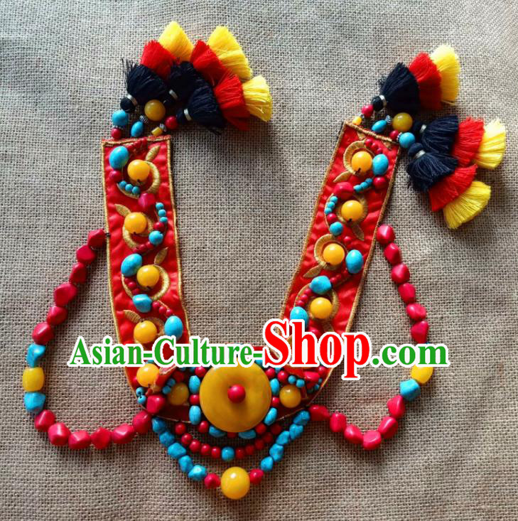 Chinese Traditional Zang Ethnic Red Hair Clasp Hair Accessories Tibetan Nationality Headwear for Women