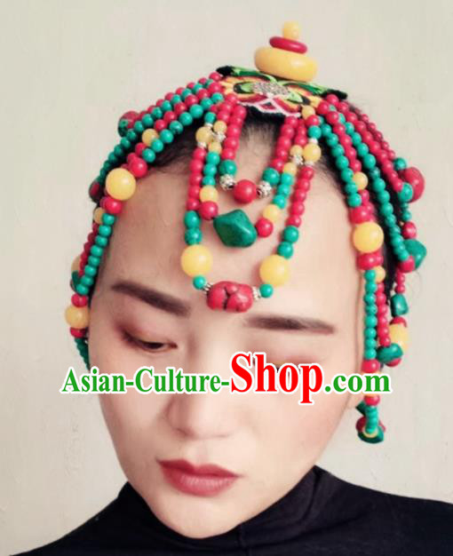 Chinese Traditional Zang Ethnic Green Hair Clasp Hair Accessories Tibetan Nationality Headwear for Women