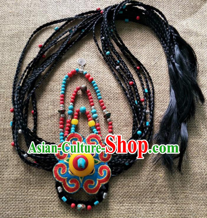 Chinese Traditional Tibetan Ethnic Embroidered Hair Clasp Hair Accessories Zang Minority Nationality Headwear for Women