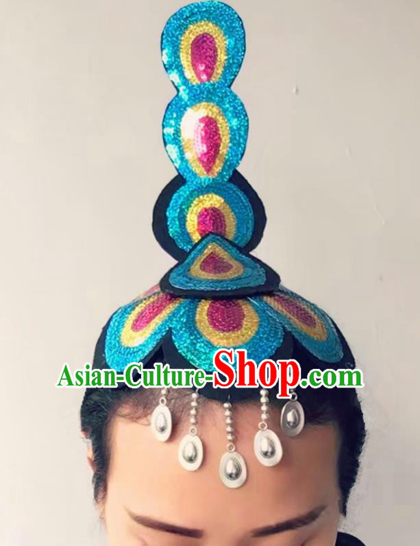 Chinese Traditional Dai Ethnic Hair Accessories Peacock Dance Blue Hair Claw Headwear for Women