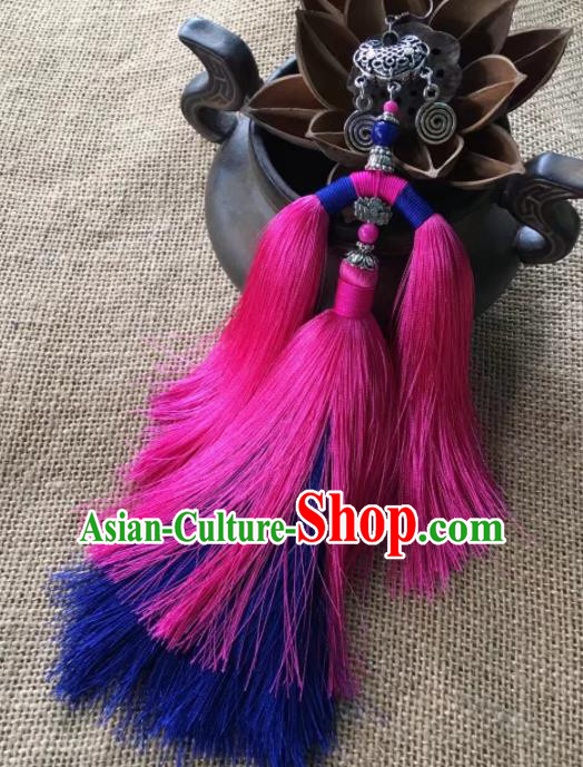 Chinese Traditional Ethnic Silver Ear Accessories Nationality Pink Tassel Earrings for Women