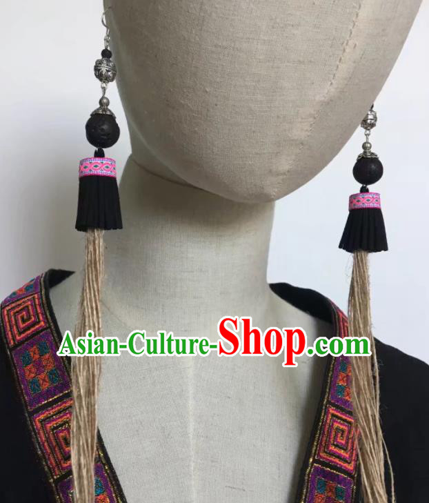 Chinese Traditional Ethnic Wool Yarn Ear Accessories Miao Nationality Tassel Earrings for Women