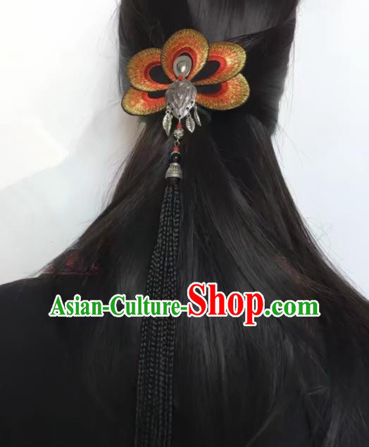 Chinese Traditional Dai Ethnic Red Embroidered Hair Accessories Minority Dance Hair Claw Headwear for Women