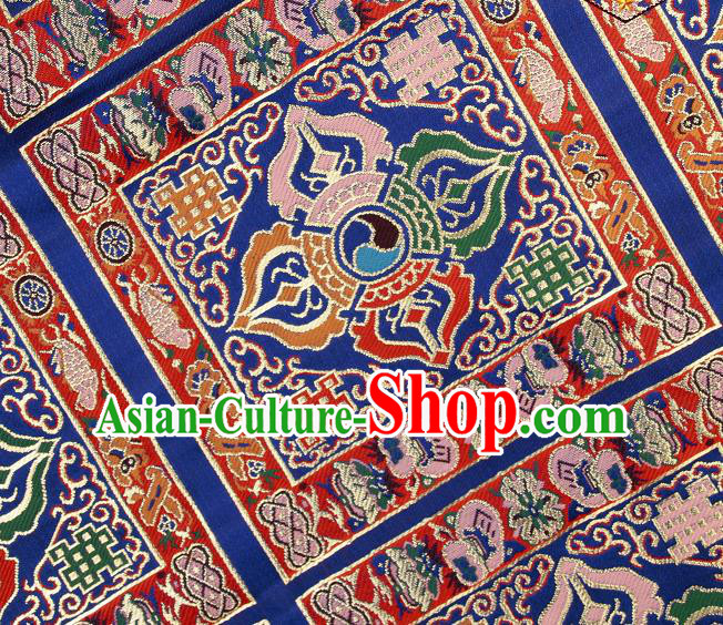Asian Chinese Traditional Pattern Royalblue Brocade Buddhism Tibetan Robe Satin Fabric Chinese Silk Material