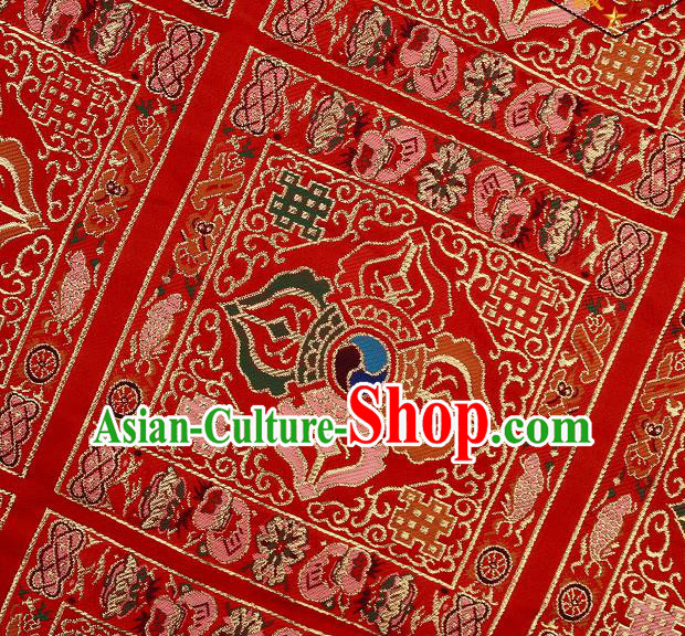 Asian Chinese Traditional Pattern Red Brocade Buddhism Tibetan Robe Satin Fabric Chinese Silk Material