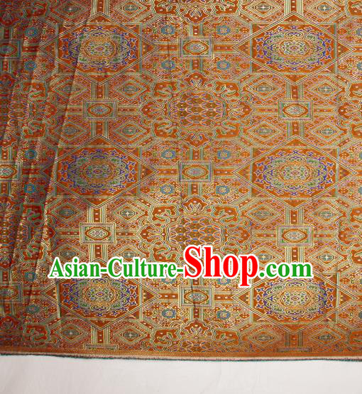 Asian Chinese Traditional Buddhism Pattern Golden Brocade Tibetan Robe Satin Fabric Chinese Silk Material