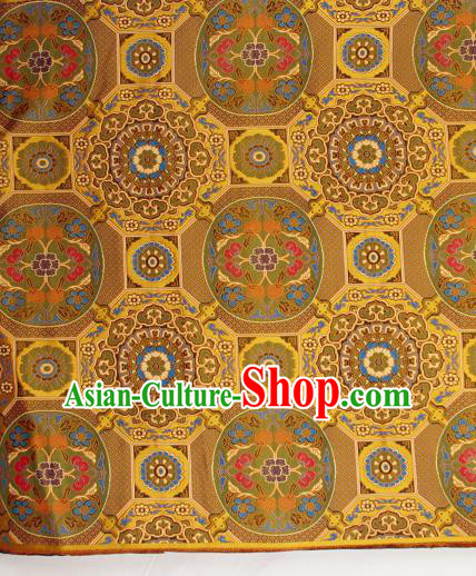 Asian Chinese Traditional Buddhism Pattern Golden Brocade Tibetan Robe Satin Fabric Silk Material