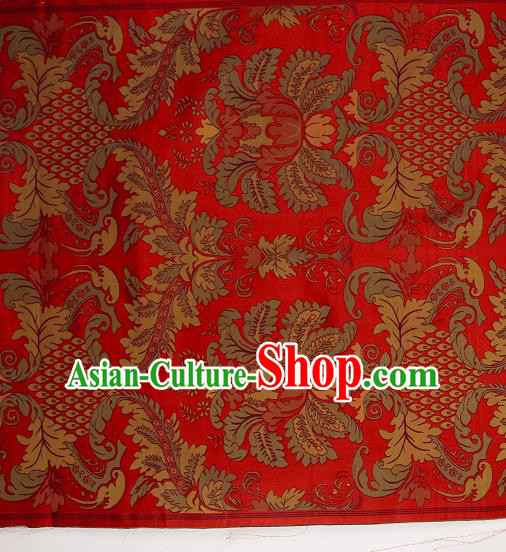 Asian Chinese Traditional Buddhism Flamboyant Pattern Red Brocade Tibetan Robe Satin Fabric Silk Material