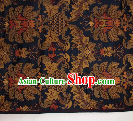 Asian Chinese Traditional Buddhism Flamboyant Pattern Navy Brocade Tibetan Robe Satin Fabric Silk Material