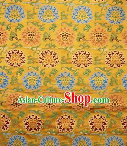 Asian Chinese Traditional Buddhism Lotus Pattern Golden Brocade Tibetan Robe Satin Fabric Silk Material