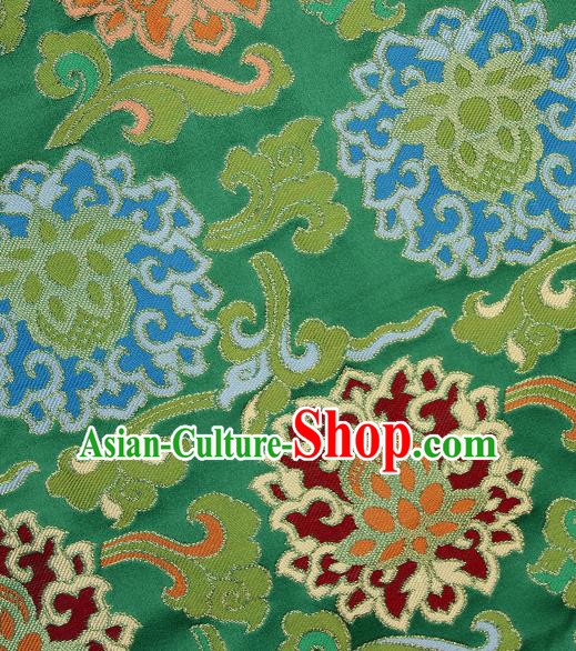 Asian Chinese Traditional Buddhism Lotus Pattern Green Brocade Tibetan Robe Satin Fabric Silk Material