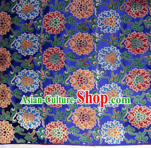 Asian Chinese Traditional Buddhism Lotus Pattern Royalblue Brocade Tibetan Robe Satin Fabric Silk Material