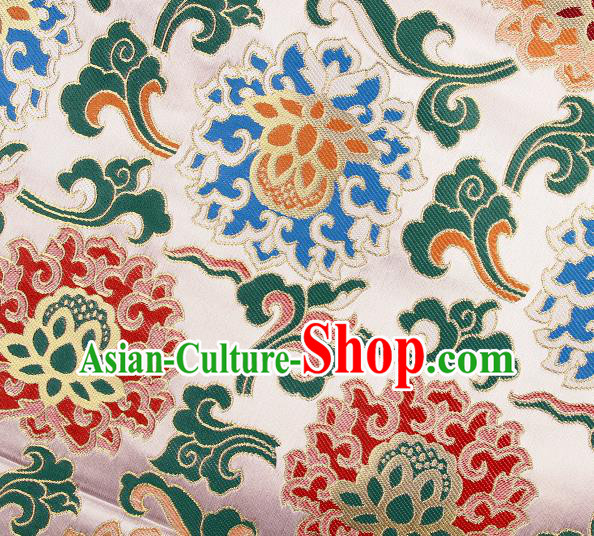 Asian Chinese Traditional Buddhism Lotus Pattern Light Pink Brocade Tibetan Robe Satin Fabric Silk Material