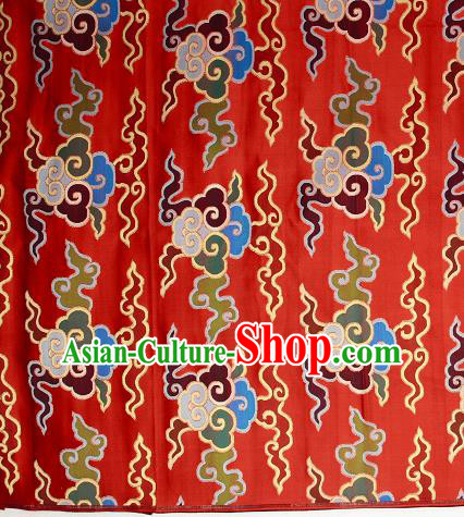 Asian Chinese Traditional Buddhism Auspicious Cloud Pattern Red Brocade Tibetan Robe Satin Fabric Silk Material