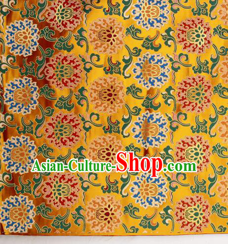 Asian Chinese Traditional Buddhism Auspicious Lotus Pattern Golden Brocade Tibetan Robe Satin Fabric Silk Material