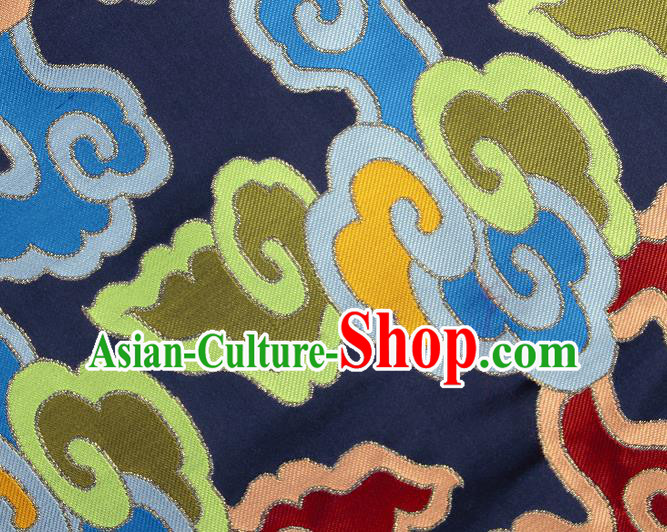 Asian Chinese Traditional Cloud Pattern Navy Brocade Tibetan Robe Satin Fabric Silk Material